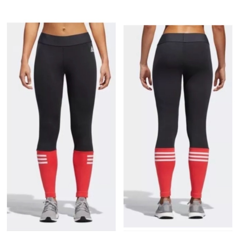 Adidas Women’s Sport ID Tights Leggings Charcoal Gray Coral Sport Elastic Small - Picture 2 of 7